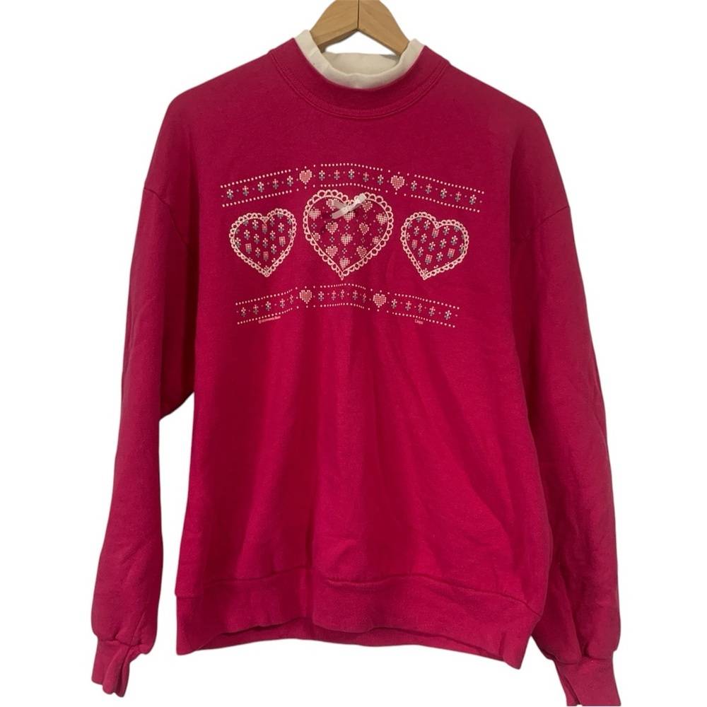 Morning Sun Pink Heart Pattern Women's Sweater Size L